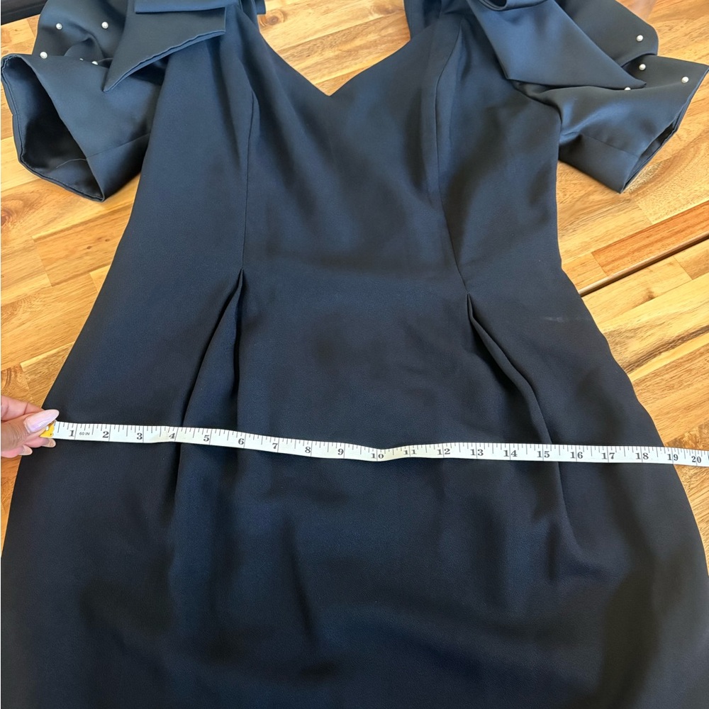 Ice Black Midi Dress with Pearl-Embellished Puff Sleeves - Picture 9 of 9